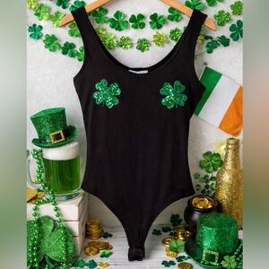 NWT St Patricks Day Shamrock Sequin Bodysuit Snap Closure Festival Tank Large